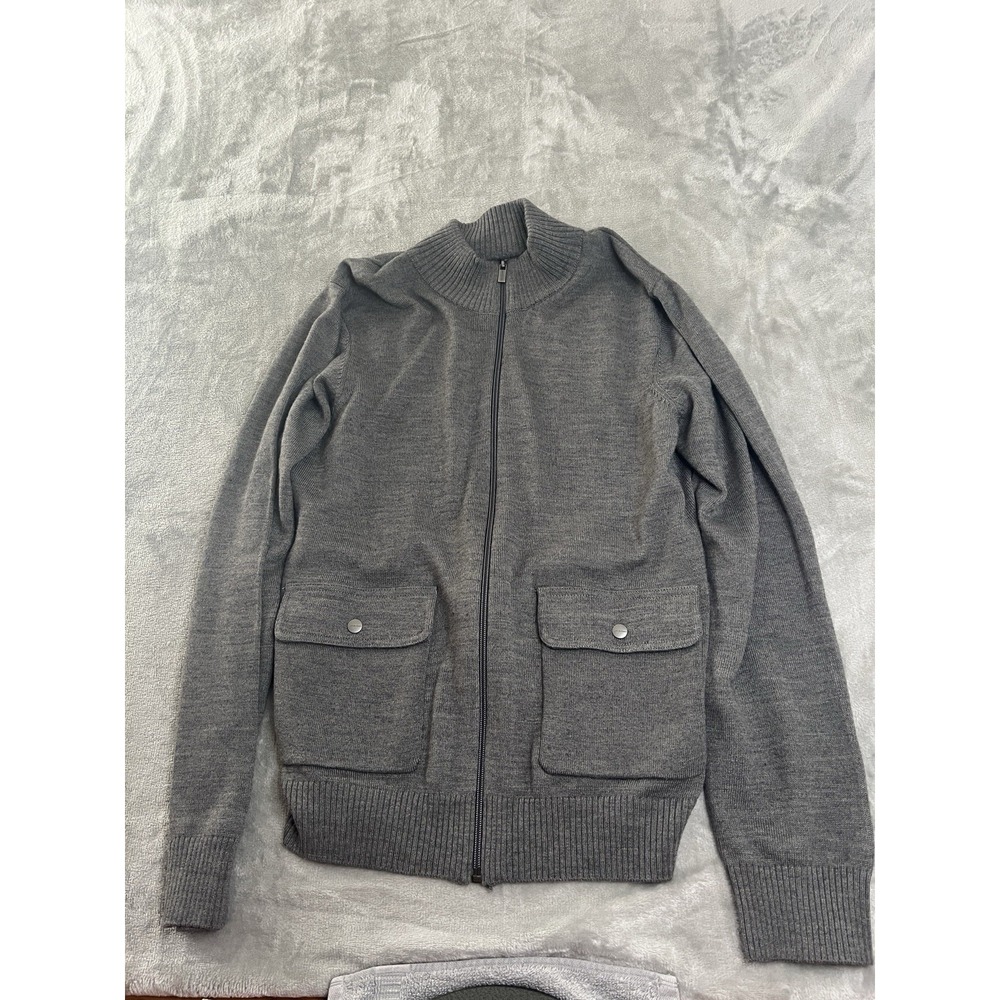 Michael Kors Mens Jacket Large Gray Knit Mock Neck Pockets Sweater